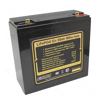 Аккумулятор LiFePO4 12v30ah 180w max пластик